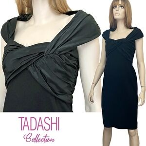 Tadashi Collection Dress Sheath Cocktail Twist Front Bodice Ruched Shoji